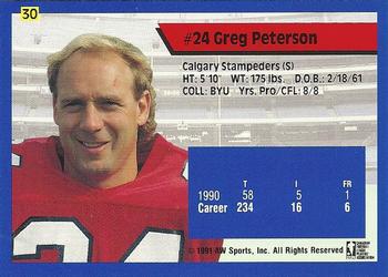 1991 All World CFL #30 Greg Peterson Back