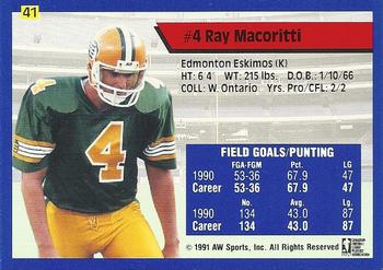 1991 All World CFL #41 Ray Macoritti Back