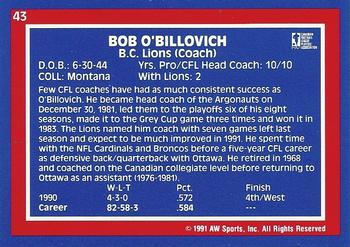 1991 All World CFL #43 Bob O'Billovich Back
