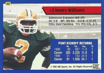 1991 All World CFL #46 Henry Williams Back