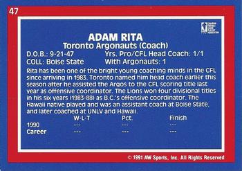 1991 All World CFL #47 Adam Rita Back