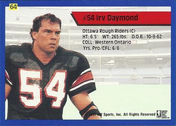 1991 All World CFL #64 Irv Daymond Back