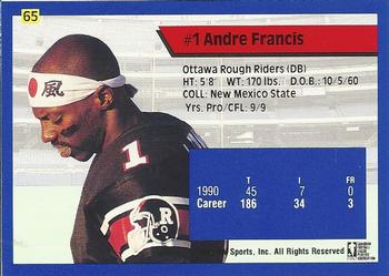1991 All World CFL #65 Andre Francis Back
