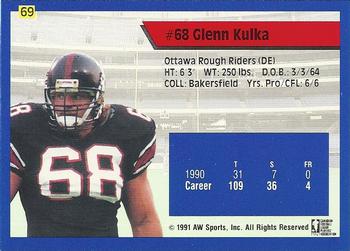 1991 All World CFL #69 Glenn Kulka Back