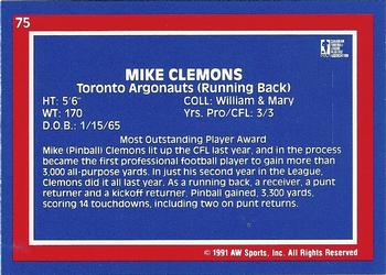 1991 All World CFL #75 Mike Clemons Back