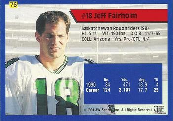 1991 All World CFL #76 Jeff Fairholm Back