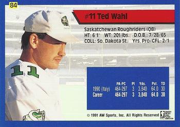 1991 All World CFL #84 Ted Wahl Back