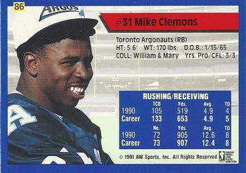 1991 All World CFL #86 Mike Clemons Back