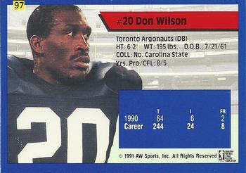 1991 All World CFL #97 Don Wilson Back