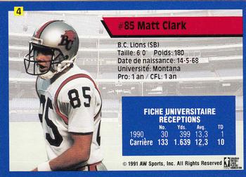 1991 All World CFL French #4 Matt Clark Back