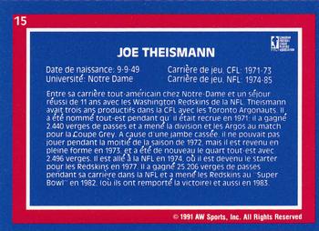 1991 All World CFL French #15 Joe Theismann Back