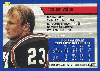 1991 All World CFL French #16 Jon Volpe Back