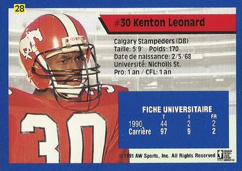 1991 All World CFL French #28 Kenton Leonard Back
