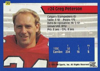 1991 All World CFL French #30 Greg Peterson Back