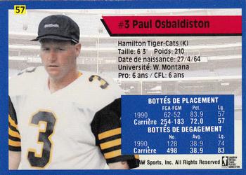 1991 All World CFL French #57 Paul Osbaldiston Back