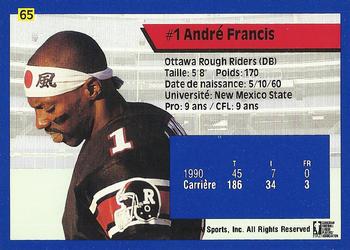 1991 All World CFL French #65 Andre Francis Back