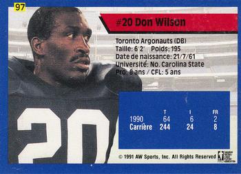 1991 All World CFL French #97 Don Wilson Back