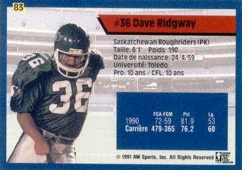 1991 All World CFL French #83 Dave Ridgway Back