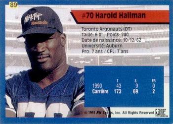 1991 All World CFL French #89 Harold Hallman Back