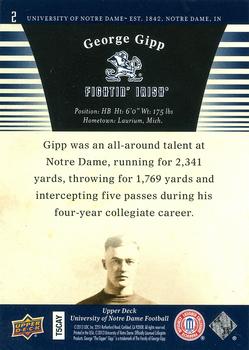 2013 Upper Deck University of Notre Dame #2 George Gipp Back