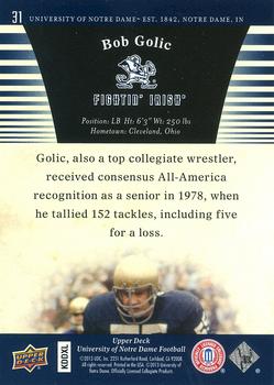 2013 Upper Deck University of Notre Dame #31 Bob Golic Back