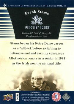 2013 Upper Deck University of Notre Dame #44 Frank Stams Back
