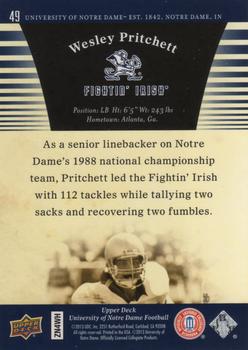 2013 Upper Deck University of Notre Dame #49 Wesley Pritchett Back