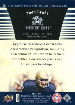 2013 Upper Deck University of Notre Dame #53 Todd Lyght Back