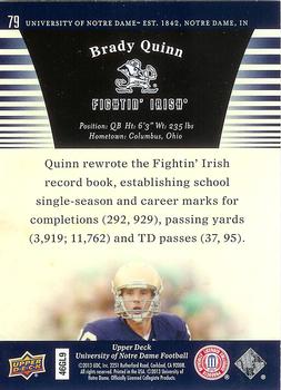 2013 Upper Deck University of Notre Dame #79 Brady Quinn Back