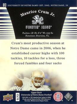 2013 Upper Deck University of Notre Dame #80 Maurice Crum Jr. Back