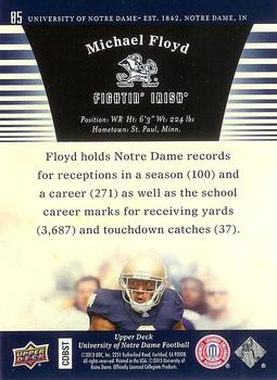 2013 Upper Deck University of Notre Dame #85 Michael Floyd Back