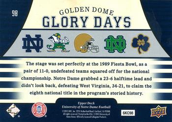 2013 Upper Deck University of Notre Dame #98 1989 Fiesta Bowl Back