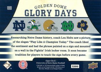 2013 Upper Deck University of Notre Dame #100 Play Like a Champion Today Back