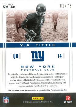 2012 Panini Momentum - Materials #40 Y.A. Tittle Back
