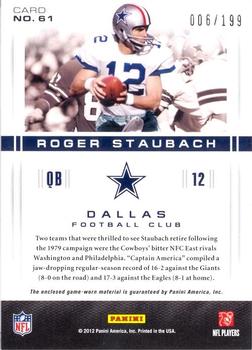 2012 Panini Momentum - Materials #61 Roger Staubach Back