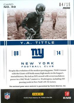 2012 Panini Momentum - Materials Prime #40 Y.A. Tittle Back