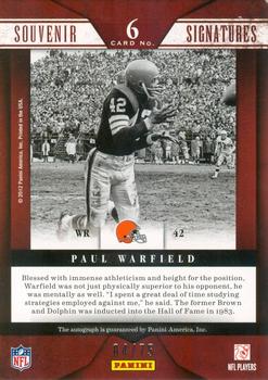 2012 Panini Momentum - Souvenir Signatures #6 Paul Warfield Back