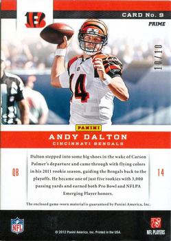 2012 Panini Momentum - Team Threads Patches Prime #9 Andy Dalton Back