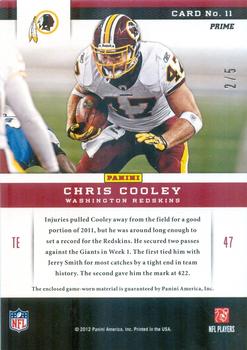 2012 Panini Momentum - Team Threads Patches Prime #11 Chris Cooley Back