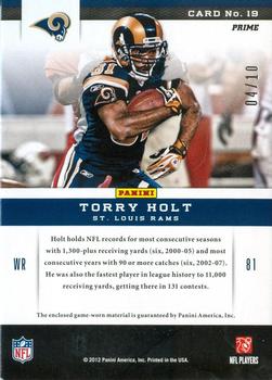 2012 Panini Momentum - Team Threads Patches Prime #19 Torry Holt Back