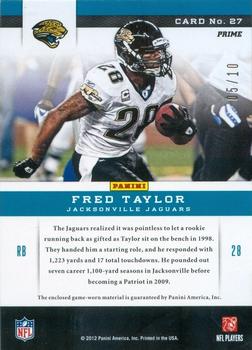 2012 Panini Momentum - Team Threads Patches Prime #27 Fred Taylor Back