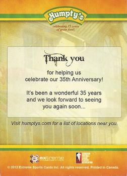 2012 Humpty's CFL #NNO Contest Card Back