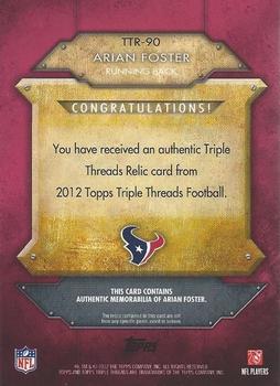 2012 Topps Triple Threads - Relic #TTR-90 Arian Foster Back