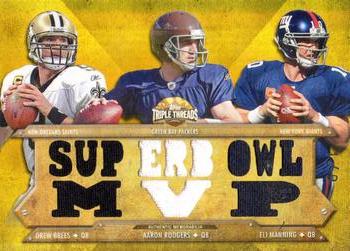 2012 Topps Triple Threads - Relic Combos Gold #TTRC-37 Drew Brees / Aaron Rodgers / Eli Manning Front