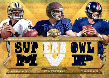 2012 Topps Triple Threads - Relic Combos Sepia #TTRC-37 Drew Brees / Aaron Rodgers /  Eli Manning Front