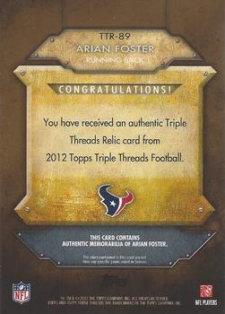2012 Topps Triple Threads - Relic Gold #TTR-89 Arian Foster Back
