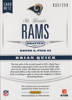 2012 Panini Certified - Certified Rookie Materials #12 Brian Quick Back