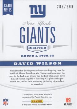 2012 Panini Certified - Certified Rookie Materials #15 David Wilson Back
