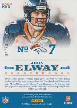 2012 Panini Certified - Elway Collection Materials #3 John Elway Back