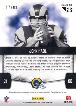 2012 Panini Certified - Fabric of the Game #26 John Hadl Back